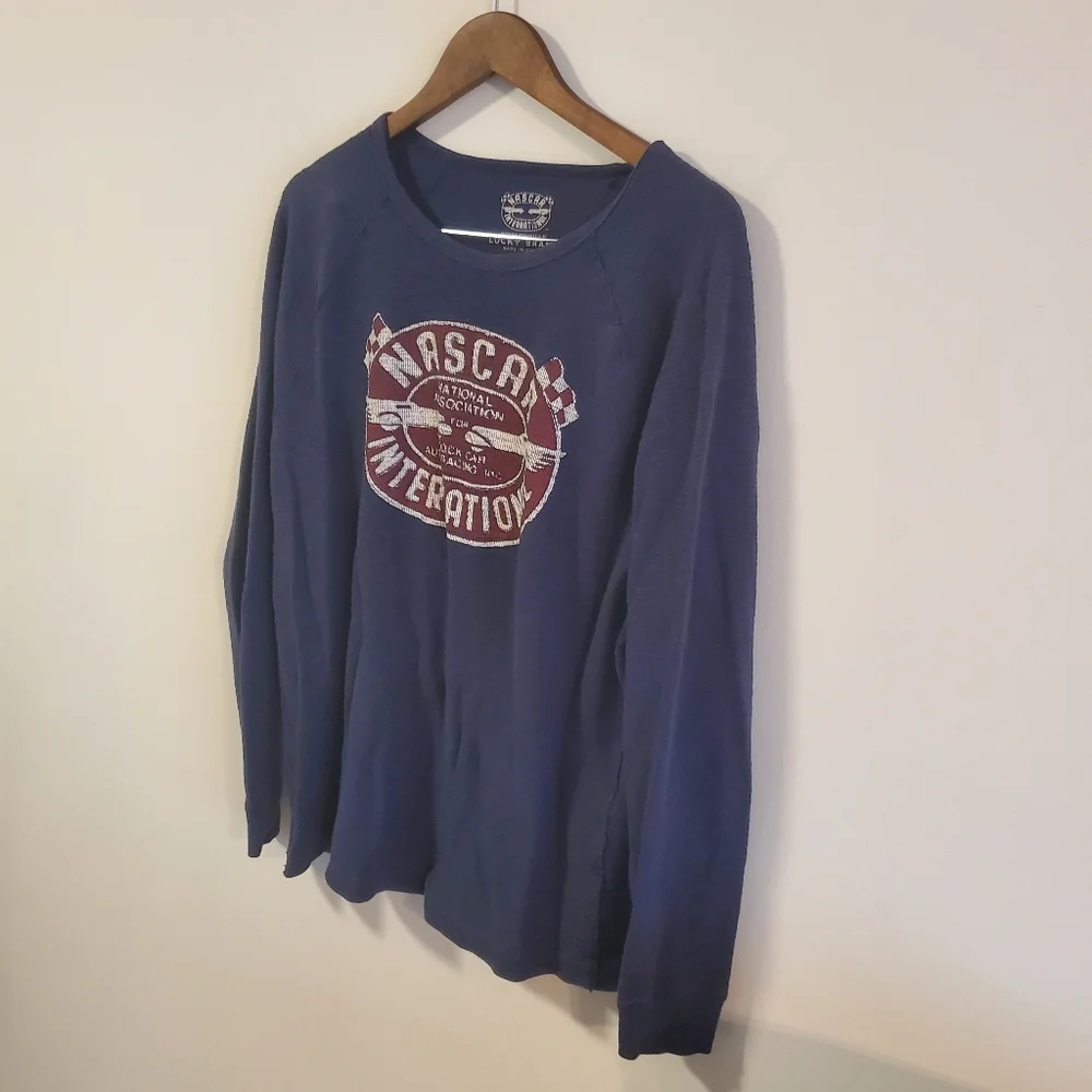 Lucky brand Nascar International long sleeve thermal tee size XL blue red - Picture 3 of 13